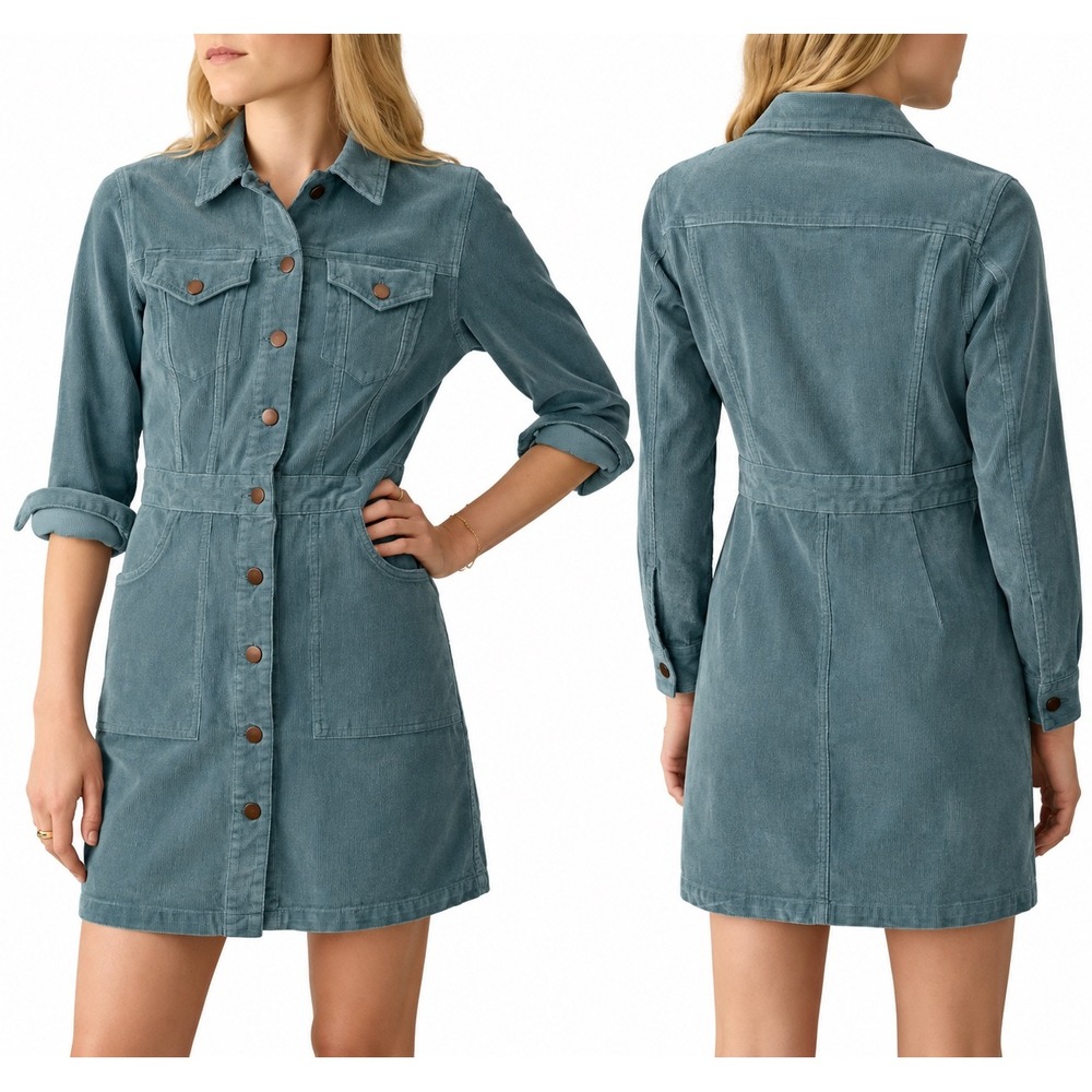 Faherty Dress Michelle Corduroy Western Organic Cotton Blue WDF2222-ORL
